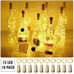 Aluan Wine Bottle Lights with Cork Christmas Lights 15 LED 10 Pack Fairy Lights Waterproof Battery Operated Cork String Lights for Jar Party Wedding Christmas Festival Bar Decoration, Warm White