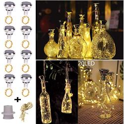 KZOBYD 8 Pack Solar Diamond Bottle Lights Creative Bottle Cork with Lights 20 LED Wine Bottle Lights Cork String Fairy Light Solar Powered for Garden Patio Outdoor Tabletop Decor (Warm White)