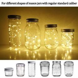 SmilingTown Mason Jar Lid Solar String Lights, Warm White 6 Pack 20 LED Waterproof Hanging Fairy Starry Lighting for Regular Mouth Jars Patio Wedding Lantern Table Decor (Warm White)