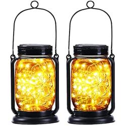 2 Pack Yeuago Mason Jar Solar Lights Outdoor Hanging Waterproof Solar Lantern with 30 Led String Lights Retro Design for Patio, Yard, Garden and Pathway Decoration ( Warm Light )