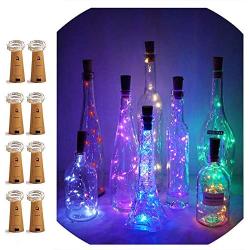 LoveNite Wine Bottle Lights with Cork, 8 Pack Battery Operated 15 LED Cork Shape Silver Wire Colorful Fairy Mini String Lights for DIY, Party, Decor, Christmas, Halloween,Wedding (Multicolor)