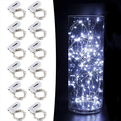CYLAPEX 12 PCS Fairy Lights Cool White 3.3FT Silvery Copper Wire 20 LED String Lights Battery Powered, Starry String Lights Battery Operated Firefly Lights for Costume DIY Wedding Home Party Christmas CYLAPEX 12 PCS Fairy Lights Cool White 3.3FT Silvery Copper Wire 20 LED String Lights Battery Powered, Starry String Lights Battery Operated Firefly Lights for Costume DIY Wedding Home Party Christmas