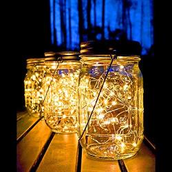 Solar Mason Jar Lights,6 Pack 30 Led Fairy Hanging Jar Lights,Solar Lanterns for Outdoor Patio Party Garden Wedding Decor Lights(Mason Jars/Handles Included)