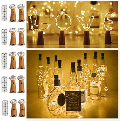 10 Pack 20 LED Wine Bottle Cork Lights Mini Fairy String Lights Copper Wire, Battery Operated Starry Lights for DIY, Festival, Wedding, Party, Indoor, Outdoor Decoration (Warm White)