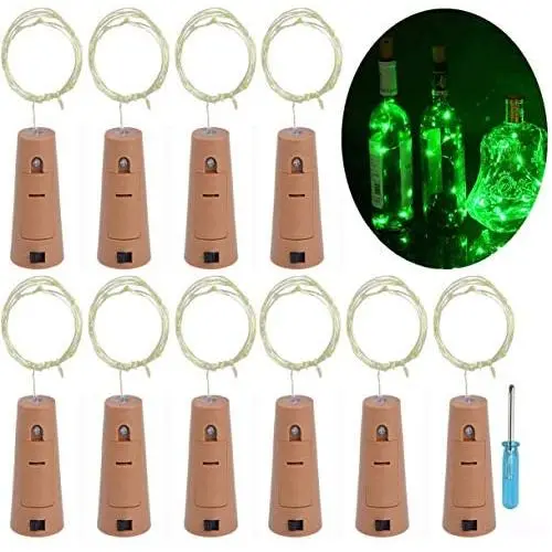 LRCXL Set of 10 Wine Bottle Cork Lights - 18inch/ 47cm 10 LED Silver Wire Lights String Starry LED Lights for Bottle DIY, Halloween Party, Christmas, Wedding Decoration (Green) LRCXL Set of 10 Wine Bottle Cork Lights - 18inch/ 47cm 10 LED Silver Wire Lights String Starry LED Lights for Bottle DIY, Halloween Party, Christmas, Wedding Decoration (Green)