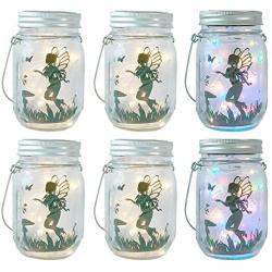 Upgraded Solar Mason jar Lights Solar Outdoor Lanterns 6 Pack 30 LED Waterproof Table Lights Solar Firefly Light for Christmas Wedding Party Terrace Garden Decoration（Hangers and Jars Included）