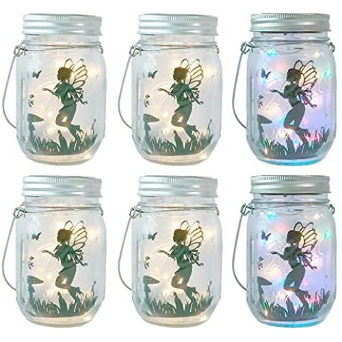 Upgraded Solar Mason jar Lights Solar Outdoor Lanterns 6 Pack 30 LED Waterproof Table Lights Solar Firefly Light for Christmas Wedding Party Terrace Garden Decoration（Hangers and Jars Included）