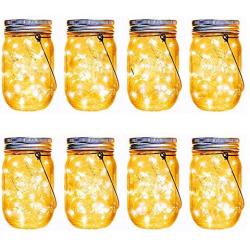 Aikeve Mason Jar Solar Lights,8 Pack 30 Led Fairy Hanging Jar Lights,Solar Lanterns for Outdoor Patio Party Garden Wedding Christmas Decor Lights(Mason Jars/Handles Included)