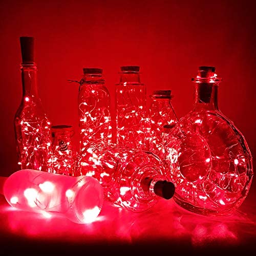 PheiLa 10 Pack Wine Bottle Lights Red Christmas Lights Battery Operated Valentine Lights Waterproof 3.3ft LED Cork Shape Silver Wire Fairy Lights for Jar Party Wedding Bar Valentines Gift Decoration