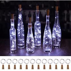 Wine Bottle Lights with Cork, 8 Lighting Modes 12 Pack 20 LED Waterproof Battery Operated Cork Lights, Silver Wire Mini Fairy Lights for Liquor Bottles DIY Party Christmas Wedding Décor Pure White