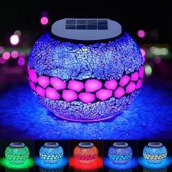 Color Changing Mosaic Solar Glass Garden Decoration Light, Rechargeable Multicolor Solar Table Lamp Waterproof LED Night Light for Garden, Party, Bedroom, Patio, Indoor/Outdoor Decoration, Ideal Gifts