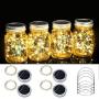 Beinhome Solar Mason Jar Lights 30 LED Outdoor Waterproof Solar Fairy Firefly Jar Lids String Lights Outdoor Lantern with Hangers for Patio Yard Garden Wedding (Jars Not Included) 4 Pack