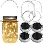 Homeleo 4 Pack 20 Led Warm White Waterproof Solar Mason Jar Light Lid with Hangers for Regular Mouth Mason Jar Outdoor Garden Backyard Christmas Halloween Decoration(Jars Not Included)