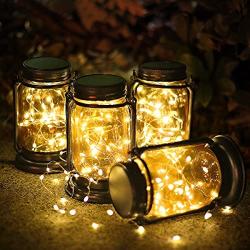 4 Pack Solar Lantern Outdoor Waterproof, Hanging Mason Jar Garden Retro Solar Lights with 30 Led Lights Decorative Lantern for Backyard Lawn and Pathway (Warm Light )