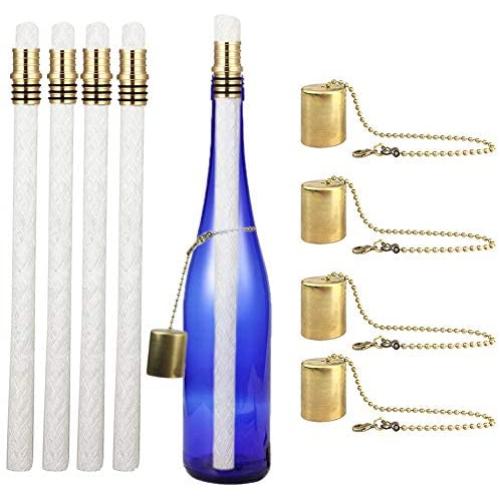 EricX Light Wine Bottle Torch Kit 4 Pack, Includes 4 Long Life Torch Wicks ,Brass Torch Wick Holders And Brass Caps - Just Add Bottle for an Outdoor Wine Bottle Torch
