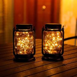 4 Pack Solar Lantern Outdoor Waterproof, Hanging Mason Jar Garden Retro Solar Lights with 30 Led Lights Decorative Lantern for Backyard Lawn and Pathway (Warm Light )