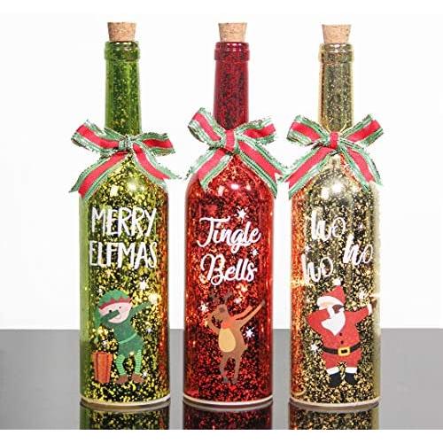 MJ PREMIER Christmas Decoration, Christmas Decor Wine Bottle Lights, Battery Operated LED Glass with Timer, Decorative for Tabletop Display Centerpiece Holiday Party Home (3C)