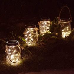 Homeleo 4 Set Waterproof Solar Mason Jar String Lights Lids with Handmade Country Style Burlap Hangers for Garden Backyard Outdoor Christmas Decoration(Jars Not Included)