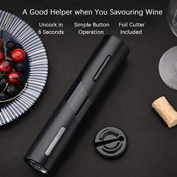 Lesucte Electric Wine Opener,Automatic Electric Wine Bottle Corkscrew Opener with Foil Cutter,One-click Button Reusable Wine Bottle Opener,Black