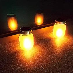 Solar Flame Torch Lanterns Lights,6-Pack Flickering Flame Solar Powered Glass Mason Jar Outdoor Hanging Lamps Lighting,Waterproof Umbrella LED Flame Dancing Lights for Garden Patio Pathway Deck Yard