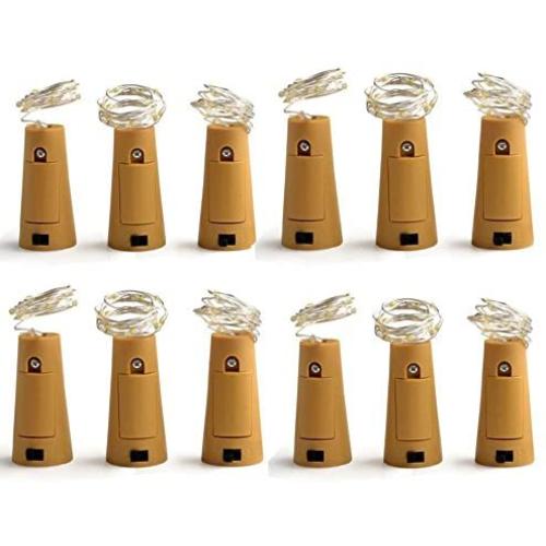 Pack of 12 Wine Bottle Lights Battery Powered, LED Cork Shaped Starry String Lights - 20LED 39inch Copper Wire Fairy Lights for Bottle DIY, Party, Decor, Christmas, Wedding, Dancing(Warm White)