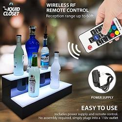 Liquid Closet LED Light Illuminated Drink Liquor Bottle Display 2 Step (16 inch Length) for Commercial or Home Bar | Customizable Colors Includes Wireless Remote Control and Power Supply