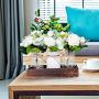 Fowecelt Mason Jar Lights Centerpiece Decorative Wood Tray with Artificial Rose Flowers, Rustic Country Farmhouse Home Decor for Herb Plants Coffee Table Dining Room Living Room Kitchen Garden