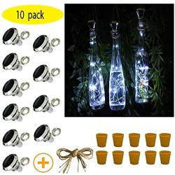 Solar Diamond Bottle Lights, 10 Pack Solar Powered Wine Bottle Lights, 20 LED Waterproof Bottle Lights Fairy Cork String Craft Lights for Garden Patio Outdoor Tabletop Decor (Cool White)