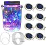 Vinkki Solar Mason Jar Lid Lights 8 Pack 30 Led Solar String Light Waterproof Fairy Hanging Lighting Solar Lids Jar Lights with 8 Hangers (No Jars) for Garden Patio Table Wedding Decor,Colorful