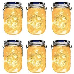 YKB Solar Mason Jar Lid Lights, 6 Pack Hanging Solar Lights Outdoor, 30 LEDs String Fairy Lights Led Table Lanterns, Decor for Garden Yard Patio Lawn Christmas (Hangers and Jars Included)