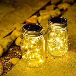 Starry Love Solar Mason Jar Lid Light Outdoor Waterproof，Warm White 2Pack,30 LED String Fairy Star Firefly Jar Lid Lights,Including 2 Hangers (Excluding Jars),for Terrace Garden Decoration