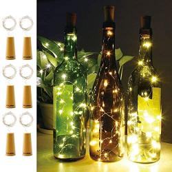 CYLAPEX Pack of 6 Wine Bottle Lights with Cork, 20 LED Wine Bottle with Lights on Copper Wire, LED Cork Lights for DIY of LED Decoration, Wedding Centerpiece, Party, Christmas, Halloween, (Warm White)