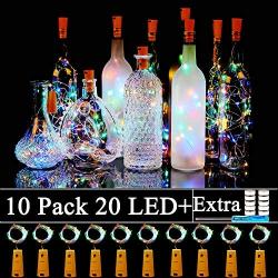 Forthcan 10 Pack Wine Bottle Lights with Cork-20 Led Battery Powered Copper Wire Fairy String Lights for Garden, Patio Pathway Décor, Outdoor, DIY, Party, Wedding (10, Colorful-Steady)