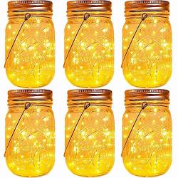 Solar Mason Jar Lights,6 Pack 30 Led Fairy Hanging Jar Lights,Solar Lanterns for Outdoor Patio Party Garden Wedding Decor Lights(Mason Jars/Handles Included)