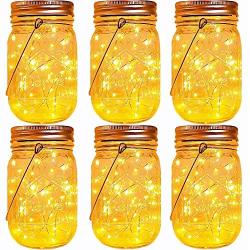 Solar Mason Jar Lights,6 Pack 30 Led Fairy Hanging Jar Lights,Solar Lanterns for Outdoor Patio Party Garden Wedding Decor Lights(Mason Jars/Handles Included)