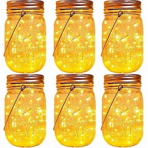 Solar Mason Jar Lights,6 Pack 30 Led Fairy Hanging Jar Lights,Solar Lanterns for Outdoor Patio Party Garden Wedding Decor Lights(Mason Jars/Handles Included)