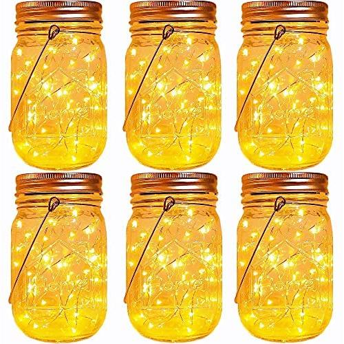 Solar Mason Jar Lights,6 Pack 30 Led Fairy Hanging Jar Lights,Solar Lanterns for Outdoor Patio Party Garden Wedding Decor Lights(Mason Jars/Handles Included)