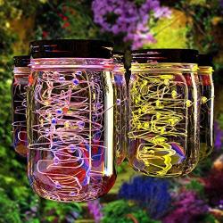 TURBO SII Solar Mason Jar Lights, 6 Pack Colorful 30 LED Outdoor Hanging Solar Lights for Garden Party Patio Path Christmas Fairy Wedding Decor (Jars & Handles Included)