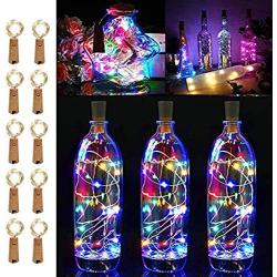 LiyuanQ 10 Pack 20 LED Wine Bottle Cork Lights Copper Wire String Lights, 2M/7.2FT Battery Operated Wine Bottle Fairy Lights Bottle DIY, Christmas, Wedding Party Décor Multicolor (Bottle not Included)