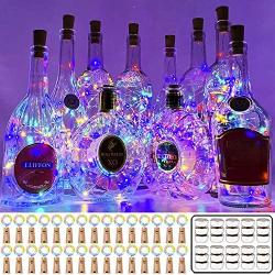 MUMUXI 30 Pack 20 LED Wine Bottle Lights with Cork, 3.3ft Silver Wire Cork Lights Battery Operated Fairy Mini String Lights for Liquor Bottles Party Wedding Halloween Christmas Decorations, Colorful