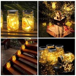 Beinhome Solar Mason Jar Lights 30 LED Outdoor Waterproof Solar Fairy Firefly Jar Lids String Lights Outdoor Lantern with Hangers for Patio Yard Garden Wedding (Jars Not Included) 4 Pack