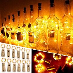 Aipatal Wine Bottle Lights with Cork, 12 Pack 20 LED Fairy Lights on Silver Wire Wine Bottle Cork Lights, LR44 Battery Operated Lights, Wine Bottle Decoration for Wedding Party Bar Decor (Yellow)