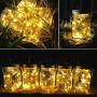 PChero Solar Mason Jar Lights with Dusk to Dawn Sensor, 4 Packs 20 LED Waterproof Fairy String Lights with Hangers, Ideal for Christmas Holiday Garden Patio Outdoor Decor - Warm White