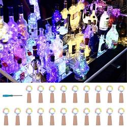 20 LED Wine Bottle Cork Lights, Battery Operated LED Cork Shape Silver Copper Wire Colorful Fairy Mini String Lights for DIY Christmas Halloween Wedding Party Decoration,20Pack(4 Colors)