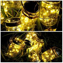 SmilingTown Solar Mason Jar String Light Lids, 12 Pack 30 LED Jar Fairy Firefly Inserts Lighting with 12 Hangers for Outdoor Patio Lawn Garden Decor, No Jars