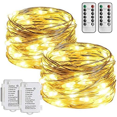 STARKER Fairy String Light 2Pack 16ft 50LED Battery Operated String Lights 8 Modes Firefly Twinkle Waterproof Silver Wire Decorative Light Timer Function for Bedroom, Yard, Party, Wedding