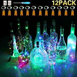 CUUCOR 12 Pack Colorful Wine Bottle Lights with Cork, 7ft 20 LED Wine Cork Mini String Lights on Copper Wire,Battery Operated Starry Lights for DIY, Wedding, Party(Multi Color)