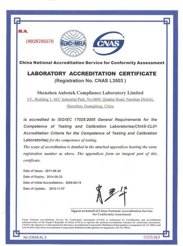 Laboratory Accreditation Certificate