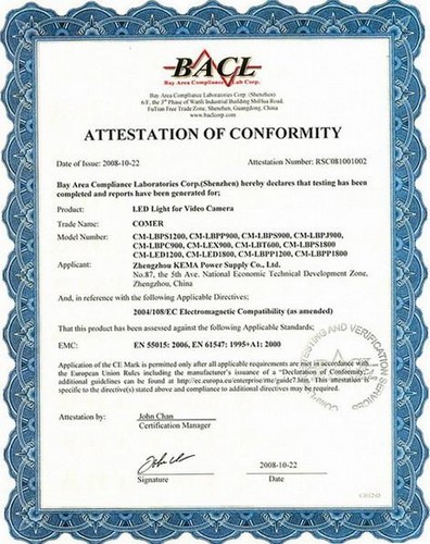 Attestation of Comformity Attestation of Comformity